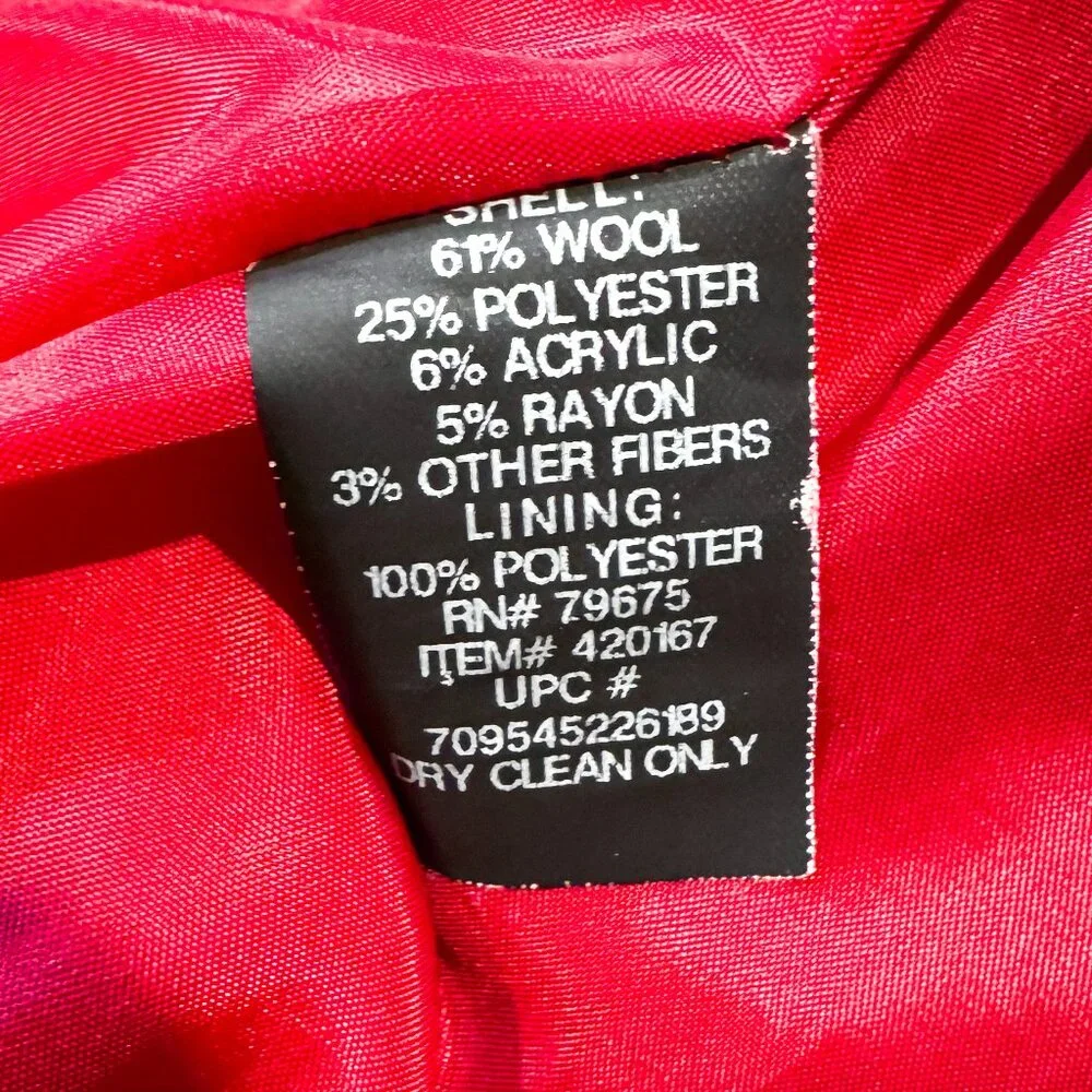 London Fog Wool Blend Pea Coat Red Hooded Zip Closure Women's Size Small - Picture 5 of 5